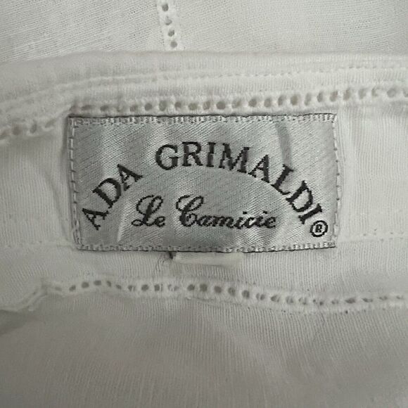 Ada Grimaldi Women's Lagenlook Tunic Size 40 S White Collared Linen Blend Italy - Picture 2 of 8